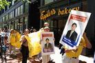 Published on 7/13/2003 揭露谎言　支持正义──北加州学员集会游行要求释放李祥春(图)  
