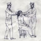 Published on 8/31/2004 吉林市公安局刑警队对大法弟子的各种酷刑: (二) 一个警察站在大法弟子后面用皮带将头勒住，警察在后面拽住不让动，另一个警察用笤帚梢往大法弟子的鼻孔里放，使鼻子痒，还不能动