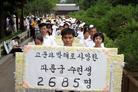 反迫害6周年  法轮功学员韩国首尔市大规模游行  呼吁制止中共对法轮功的野蛮镇压  图为浩浩荡荡的游行队伍